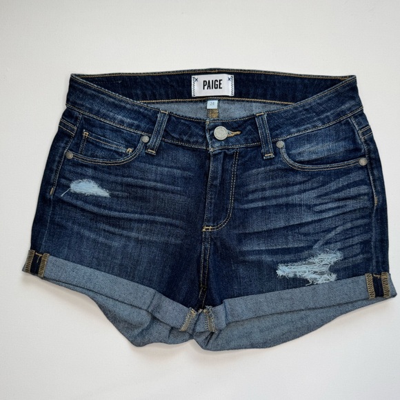 PAIGE Women's Distressed Jimmy Jimmy Blue Jean Shorts, Size 24 - Picture 6 of 14